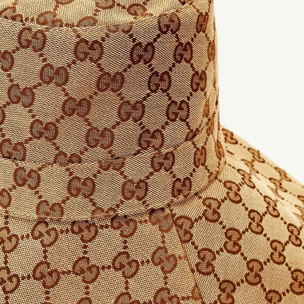 Gucci GG Beige Monogram Bucket Hat Wide Brim Large Trim Stiff Canvas Jacquard - Picture 11 of 15